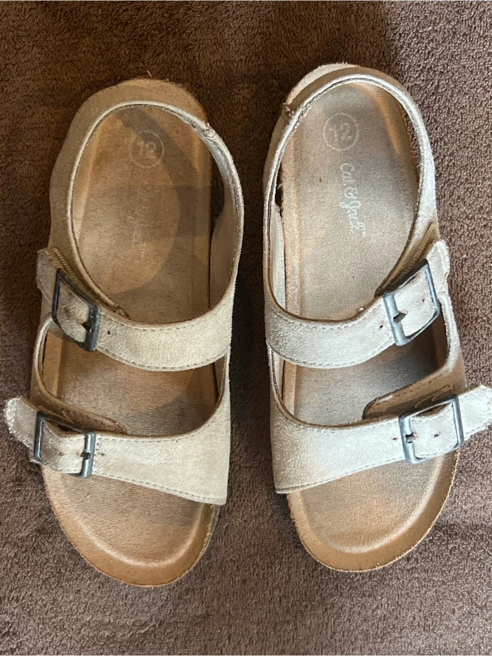 Cat & Jack Beige Double-Strap Kids Sandals to top Velcro strap & lower buckler